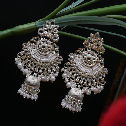 Casual Earrings for Girls: White Pearl Jhumka Earrings.