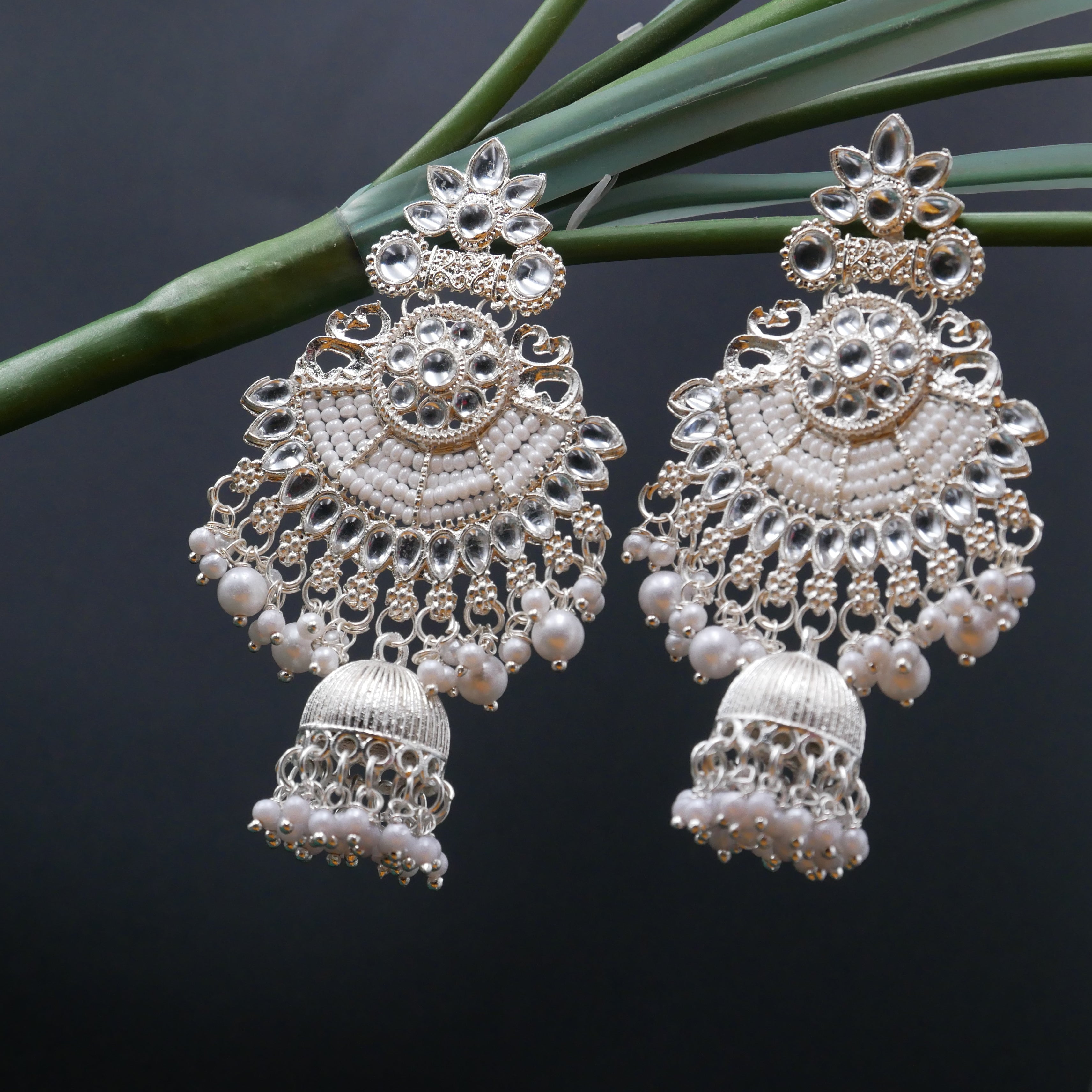 Casual Earrings for Girls: White Pearl Jhumka Earrings.