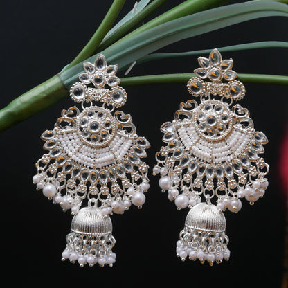 Casual Earrings for Girls: White Pearl Jhumka Earrings.