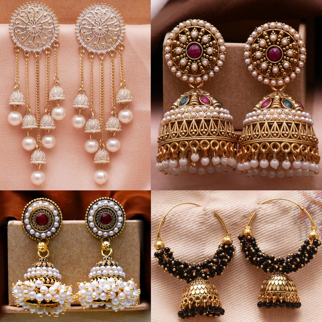 Combo of 12 Pair Diamomd Jhumki Earrings for Women.