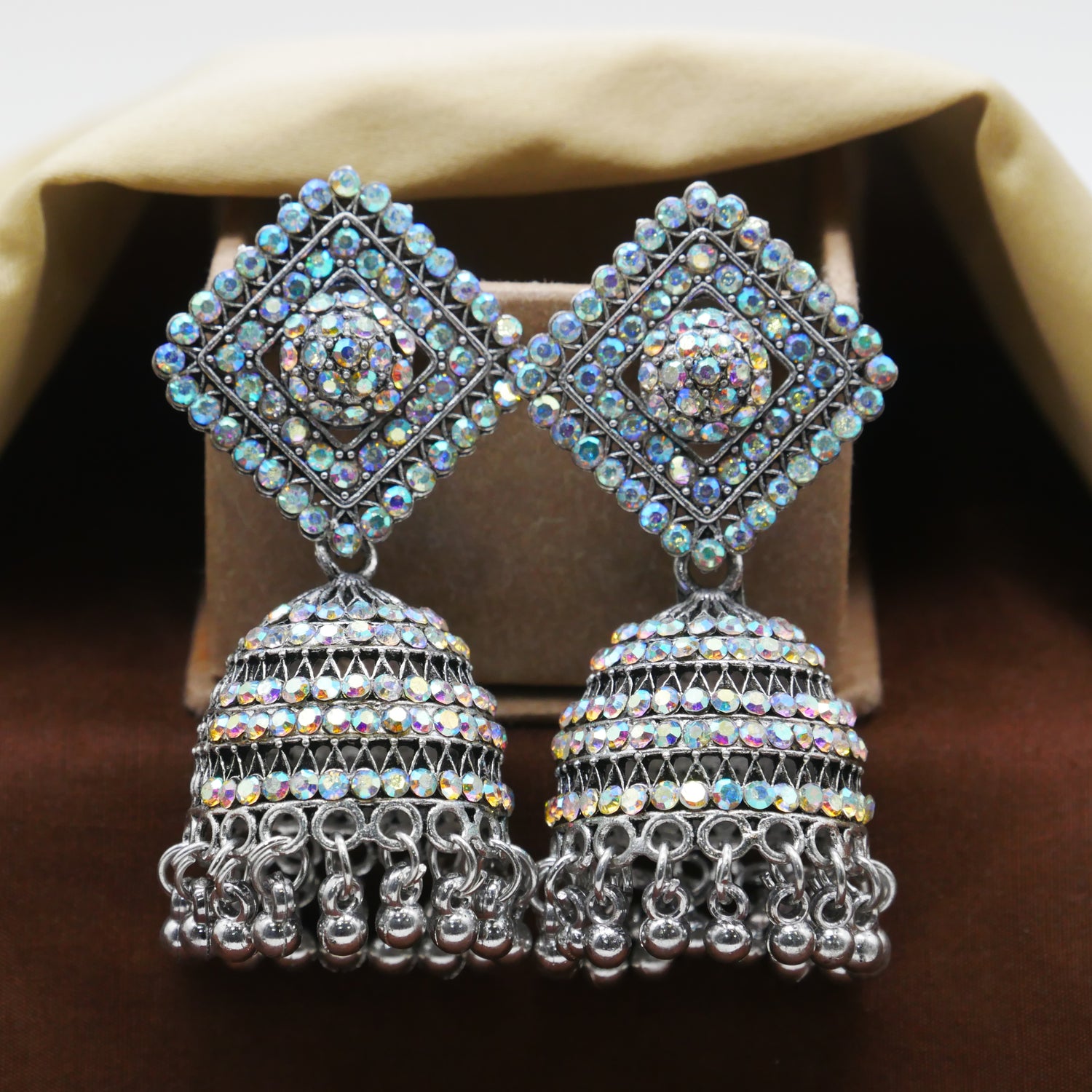 Casual Diamond Jhumka Earrings for Girls: Silver Oxidised Jhumka Earrings.