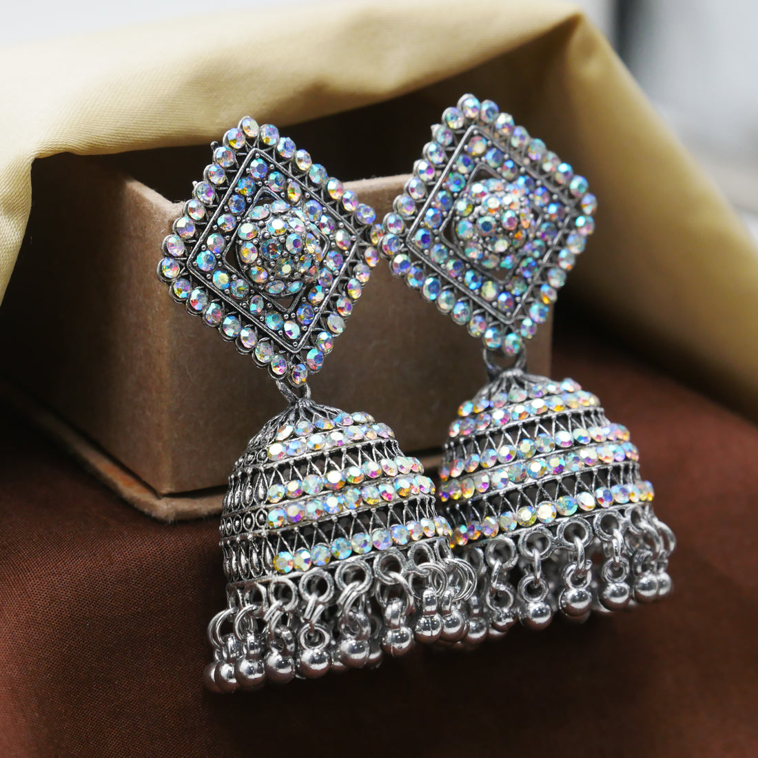 Casual Diamond Jhumka Earrings for Girls: Silver Oxidised Jhumka Earrings.