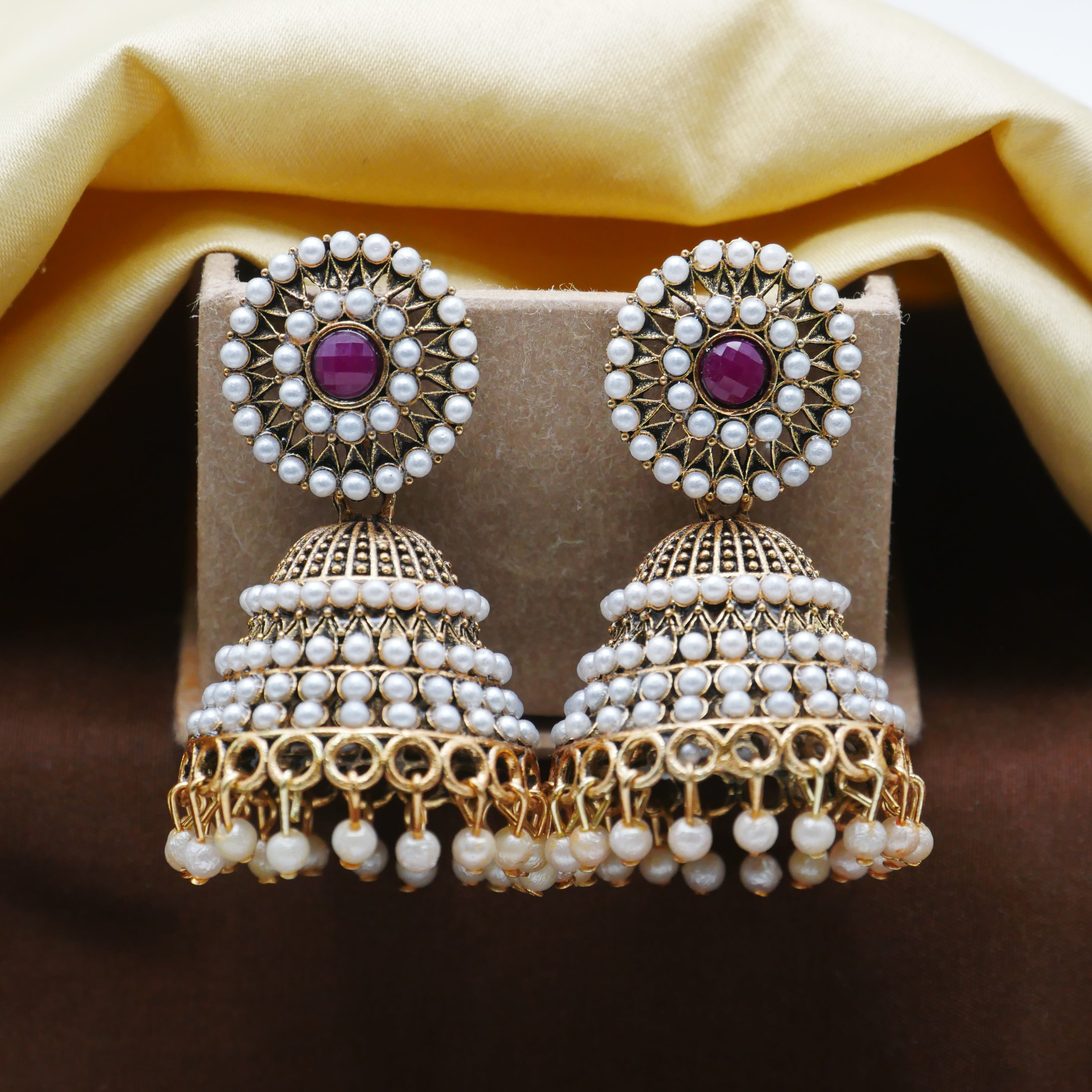 Artificial Earrings for Girls: White Pearl Jhumka Earrings