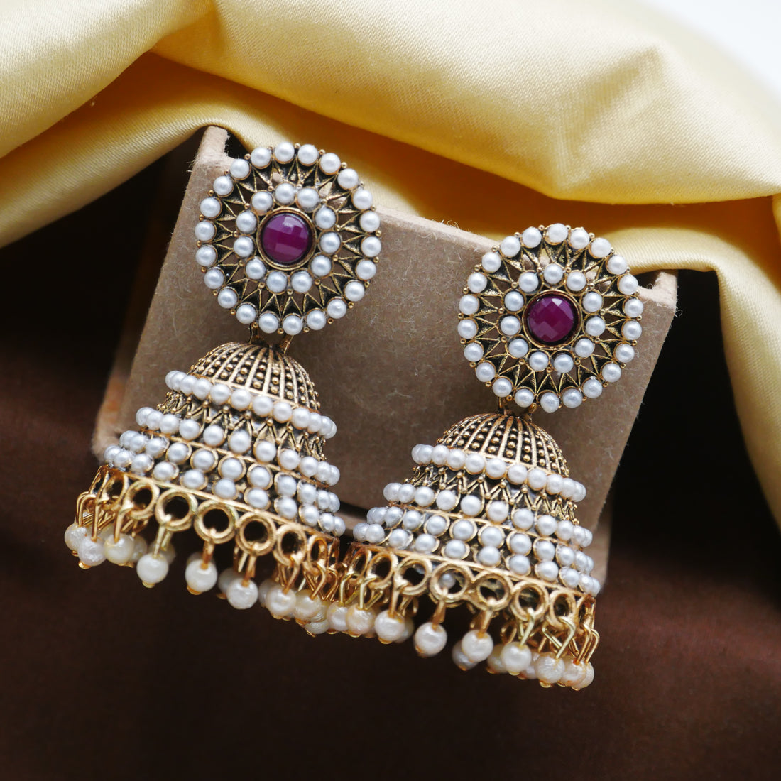 Artificial Earrings for Girls: White Pearl Jhumka Earrings