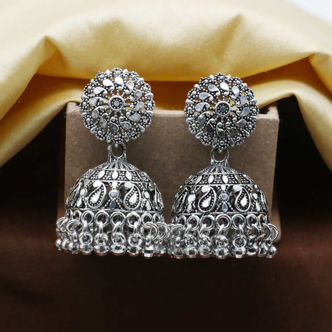 Casual Earrings for Girls: Silver Oxidised Jhumka Earrings.