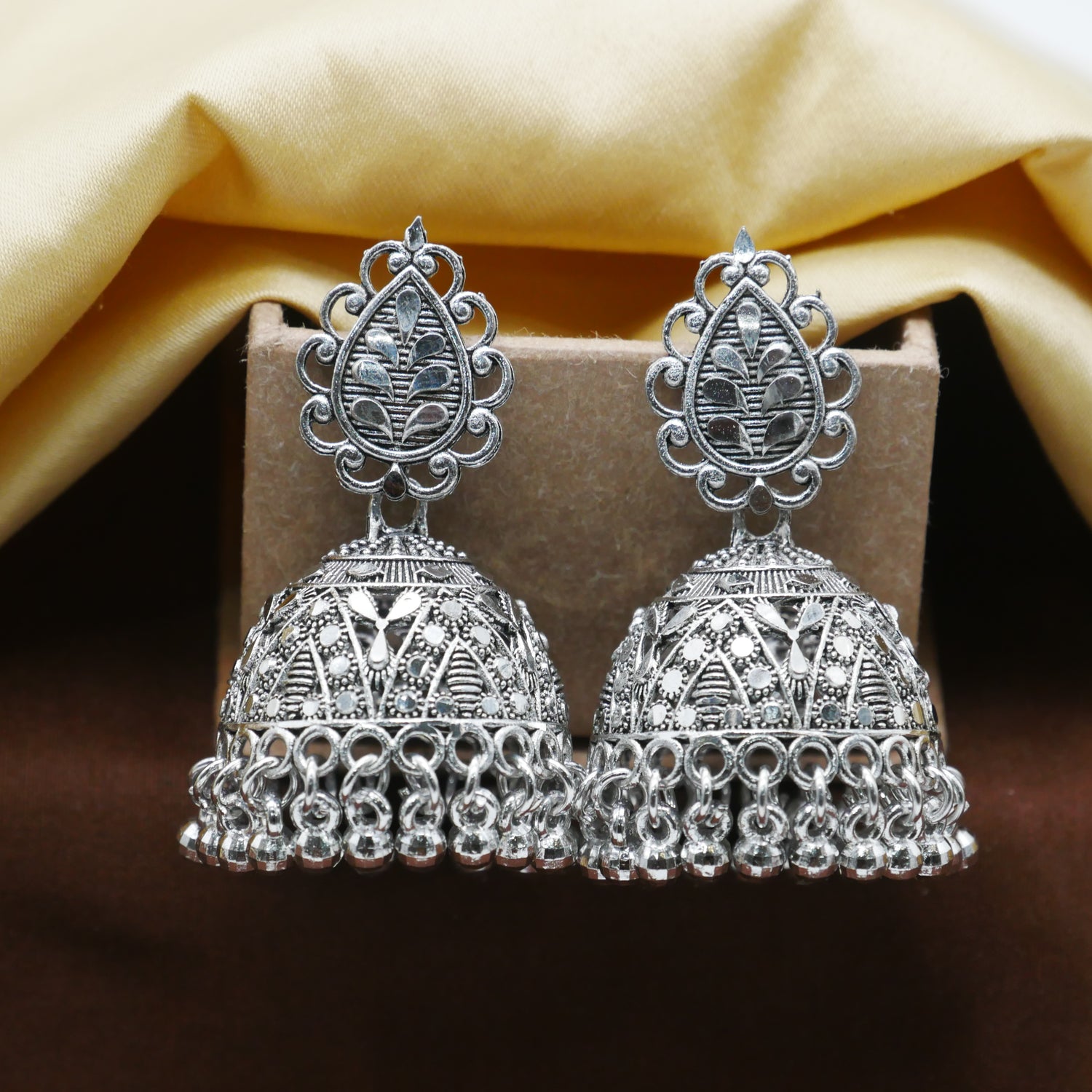 Casual Earrings for Girls: Silver Oxidised Jhumka Earrings.