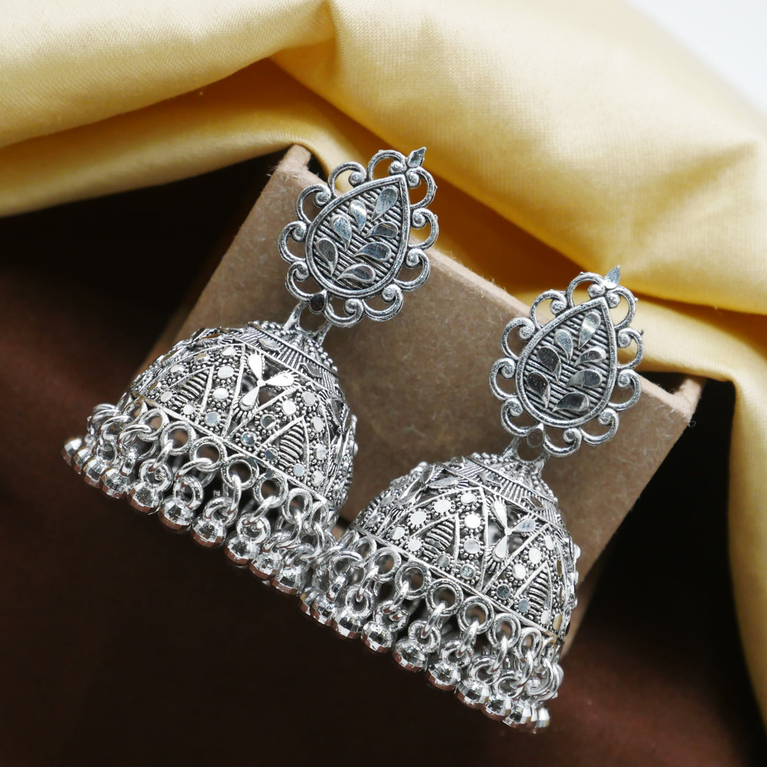 Casual Earrings for Girls: Silver Oxidised Jhumka Earrings.