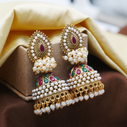 Casual Earrings for Girls: White Pearl Jhumka Earrings