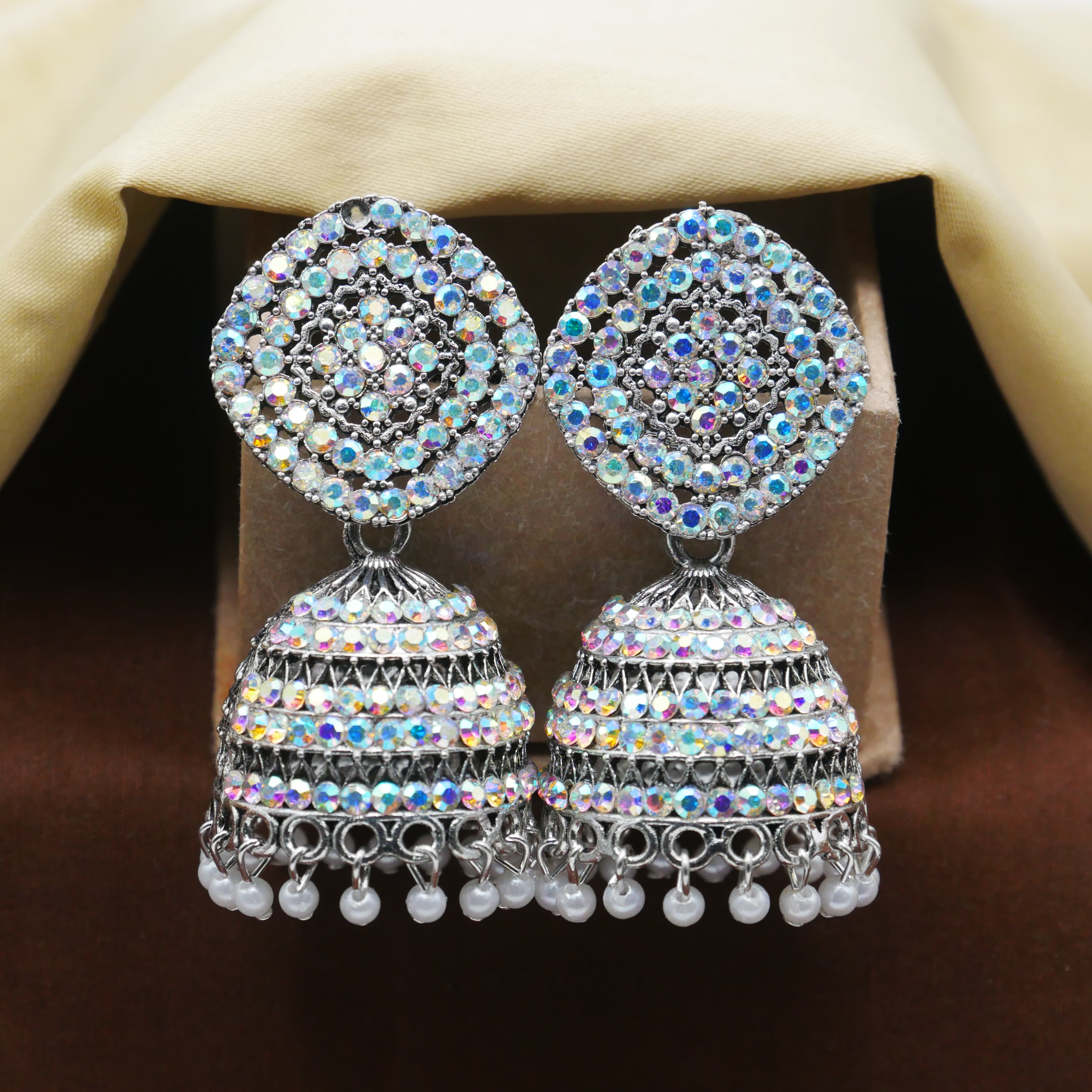 Casual Diamond Jhumka Earrings for Girls: Silver Oxidised Jhumka Earrings.