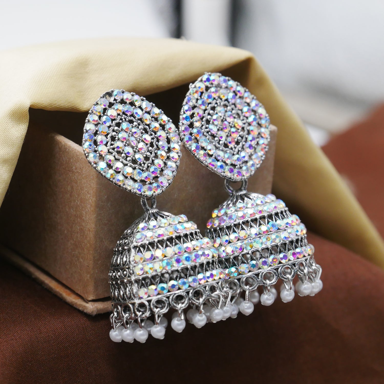 Casual Diamond Jhumka Earrings for Girls: Silver Oxidised Jhumka Earrings.