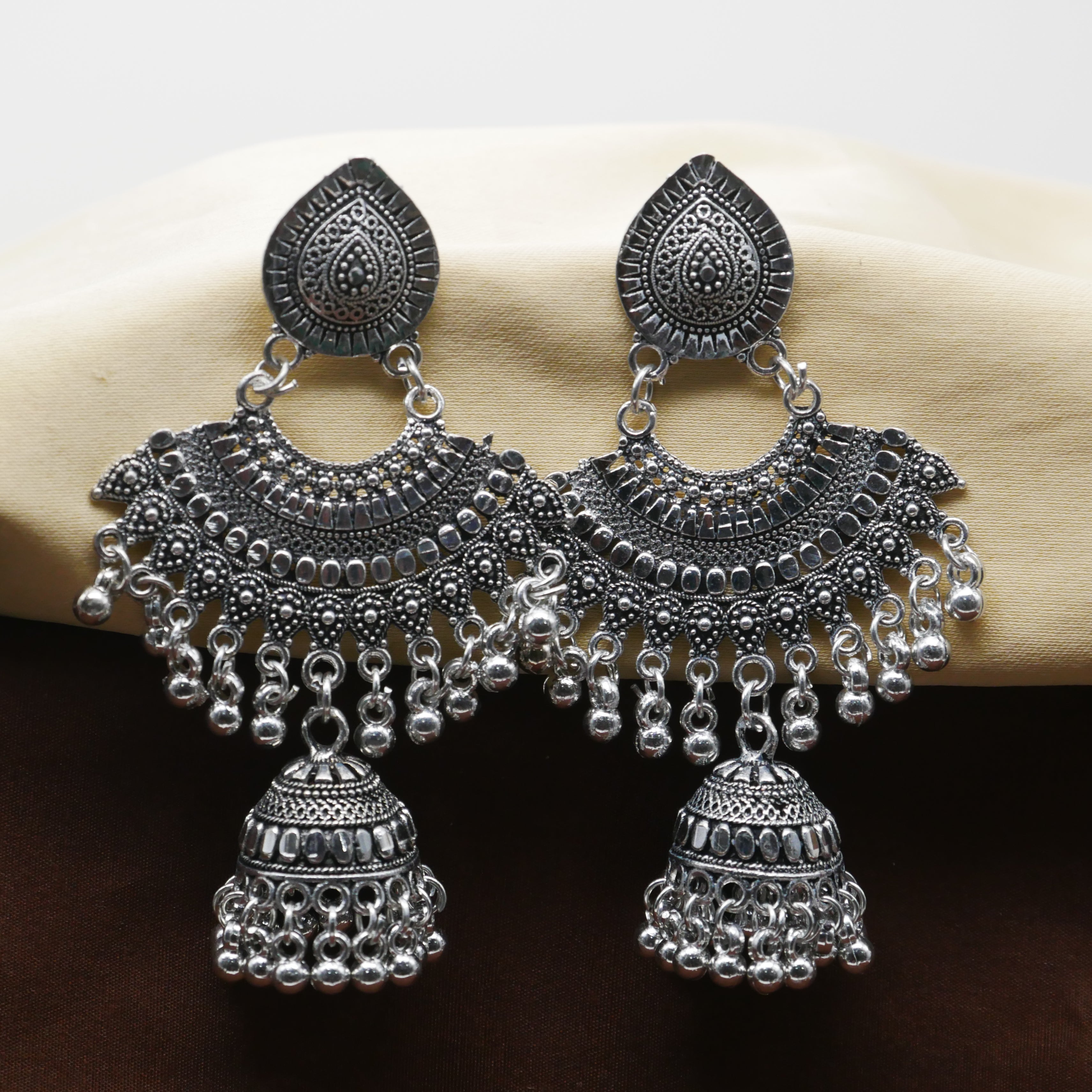 Silver Oxidised Earrings Jhumka