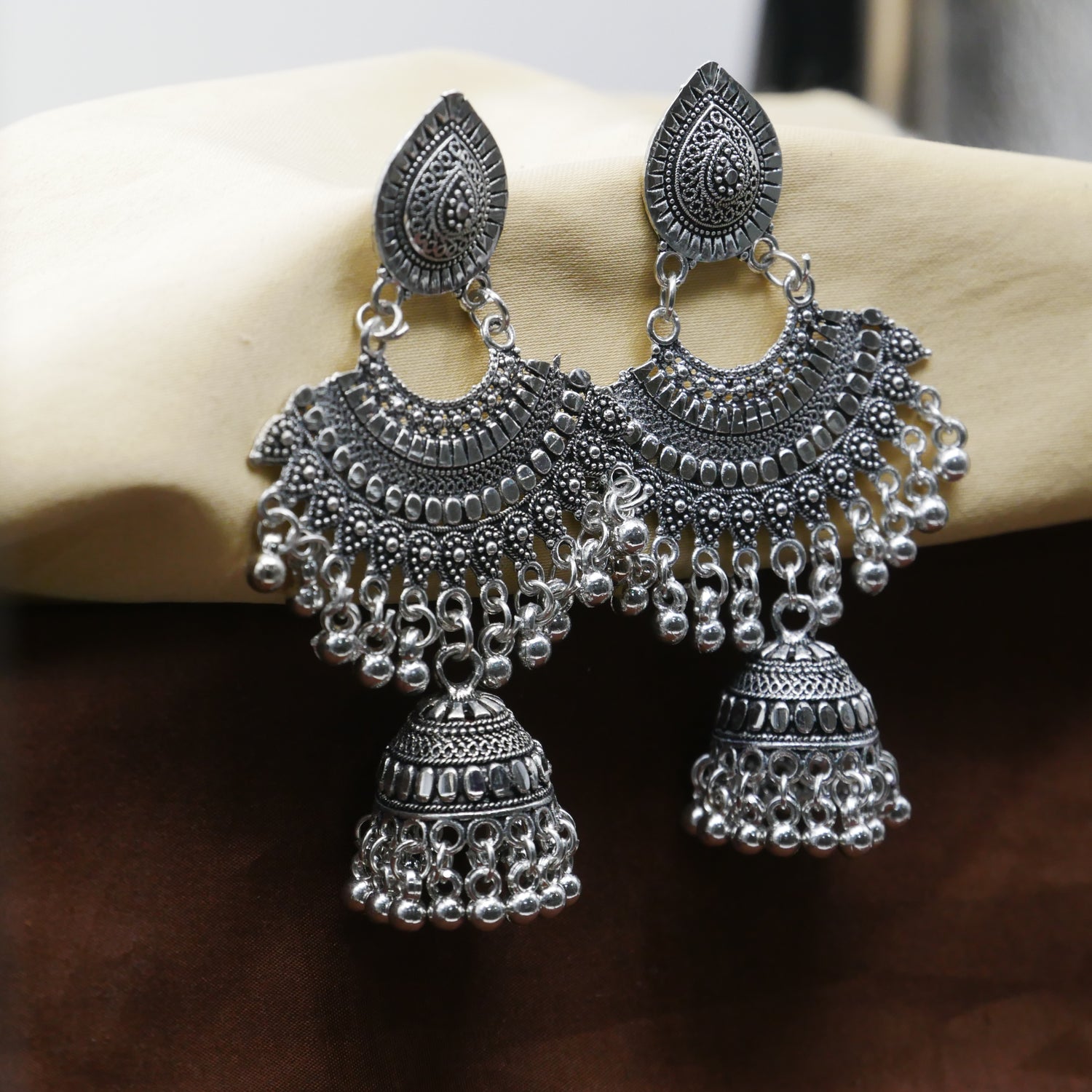 Silver Oxidised Earrings Jhumka